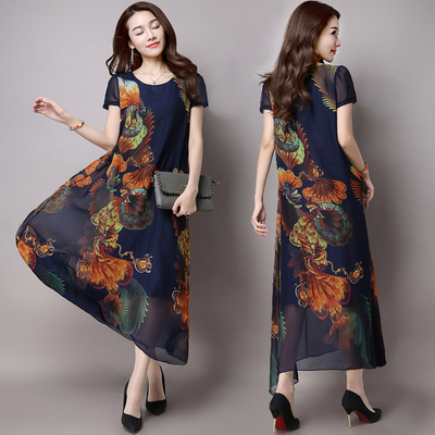 夏日风情 中老年女装加肥加大码雪纺连衣裙，优雅出行新选择